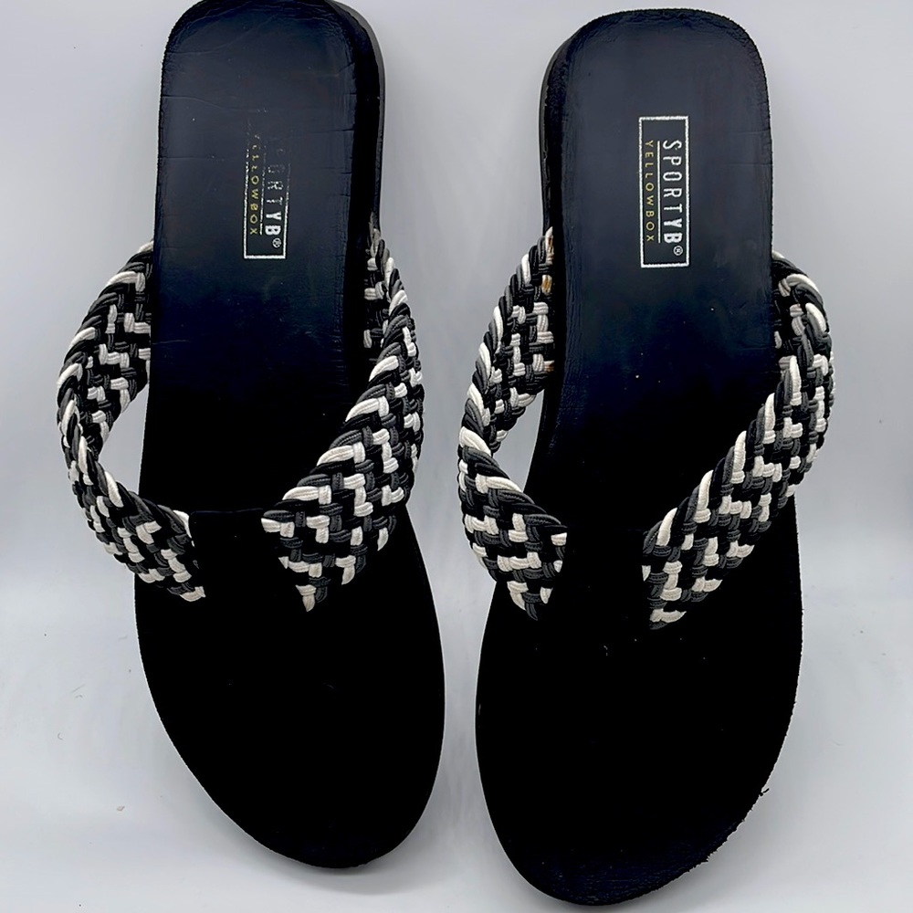 Yellow Box - SportyYB Flip Flops Sz 9 para-cord straps black and white